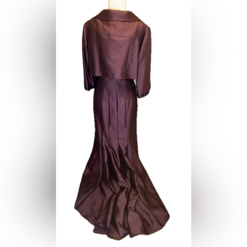 Rickie Freeman Teri Jon Beaded Silk Burgundy Wine Full Length Evening Dress 12 - Picture 3 of 15